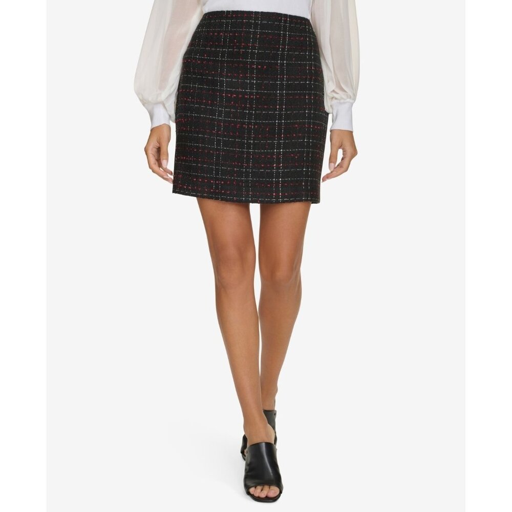Calvin Klein Women's Plaid Tweed Skirt Black Size 10 MSRP $99